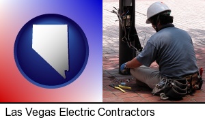 Las Vegas, Nevada - an electrician wearing a tool belt, installing electrical wiring