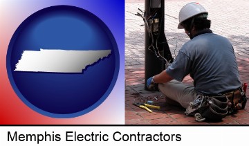 an electrician wearing a tool belt, installing electrical wiring in Memphis, TN