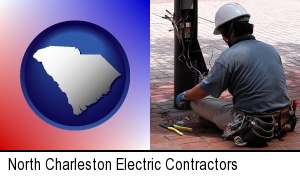 an electrician wearing a tool belt, installing electrical wiring in North Charleston, SC