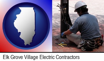 an electrician wearing a tool belt, installing electrical wiring in Elk Grove Village, IL